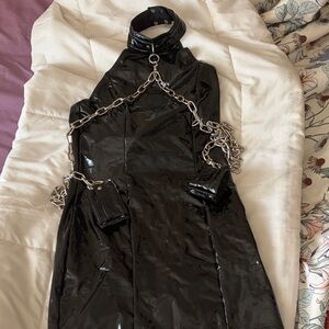 Widow Black Patent Faux-Leather Chain-Detail Dress